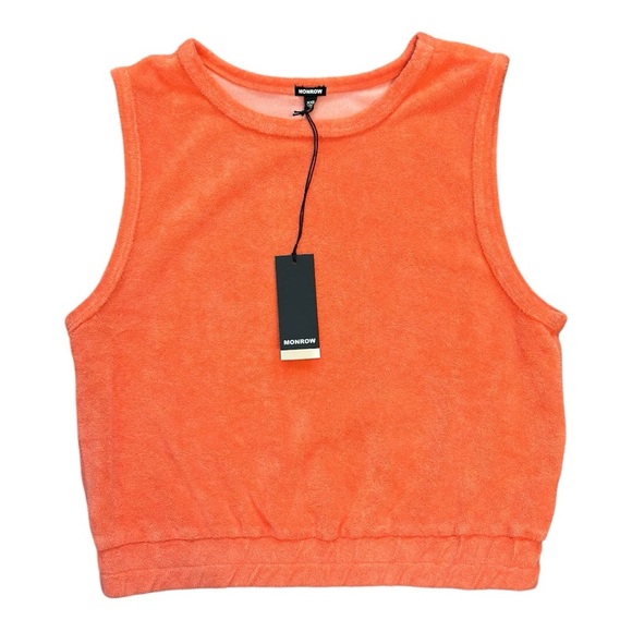 Monrow Women's Orange Cotton Terrycloth Sleeveless Crop Top Size XXS (Oversized) - Picture 1 of 4
